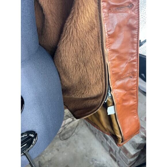 Leather Jacket sherpa lining carmel groovy 1970s - Picture 9 of 12